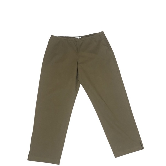 Eileen Fisher Pants L Dark Olive Green Organic Cotton Cropped Pants Lagenlook - Picture 4 of 11